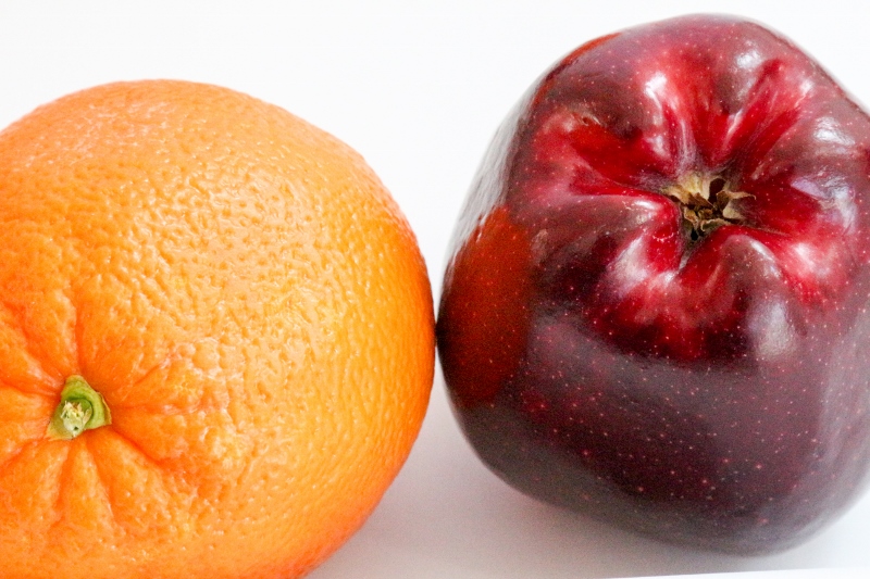 Bottom of an apple and an orange