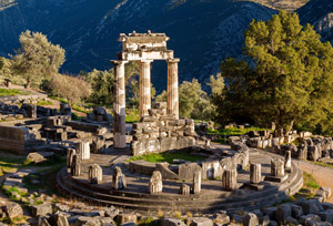 Delphi with ruins of the Temple in Greece