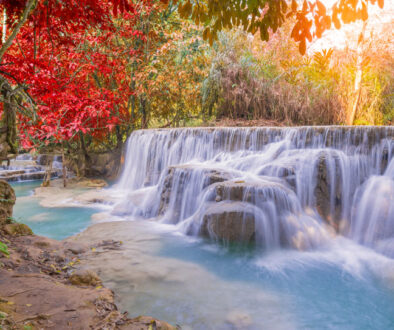 Waterfall in rain forest (Tat Kuang Si Waterfalls at Luang praba